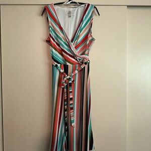 Donna Morgan Pink, Aqua and Blue Sleeveless Wrap Maxi Dress